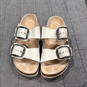 Birkenstock Women’s Arizona Big Buckle - White Leather with Silver Hardware
